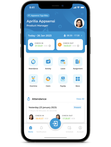 Tampilan Dashboard Appsensi dari Smartphone